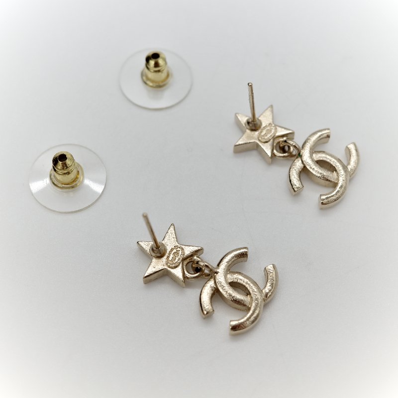 Chanel 香奈兒 耳環 金色 水鑽 星星 雙C 針式耳環-5