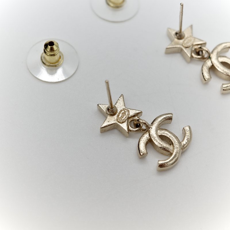 Chanel 香奈兒 耳環 金色 水鑽 星星 雙C 針式耳環-6