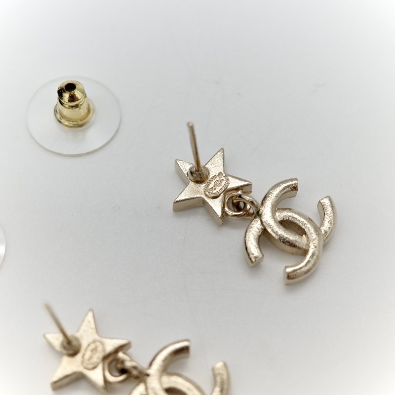 Chanel 香奈兒 耳環 金色 水鑽 星星 雙C 針式耳環-7