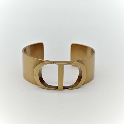 Dior 迪奧 復古 大 Logo 金色 寬板 手鐲