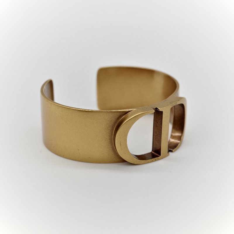 Dior 迪奧 復古 大 Logo 金色 寬板 手鐲-1