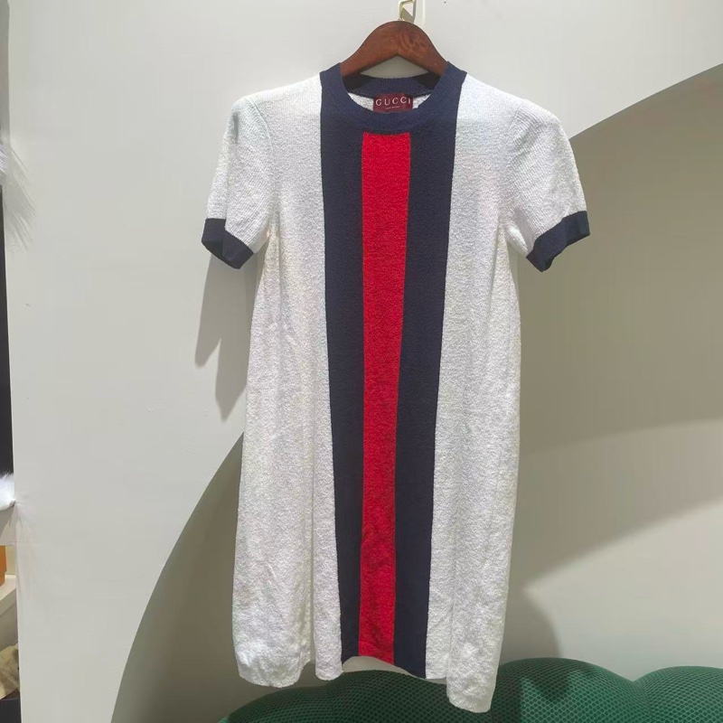 Gucci條紋短袖圓領連衣裙-0
