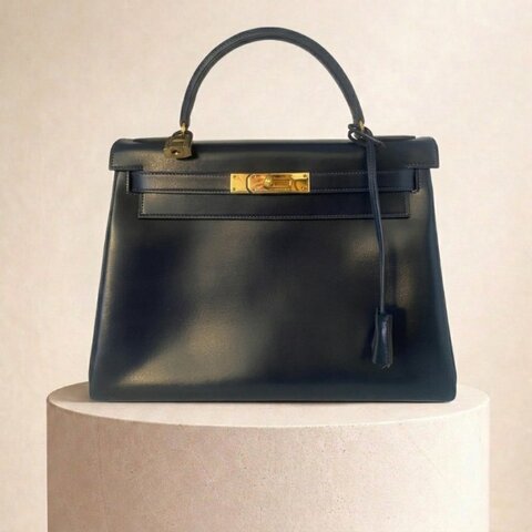 愛馬仕 Hermes Kelly 28 皮 午夜藍 深藍色 內縫 凱莉包 手提包 肩背包 金扣 GHW 中古