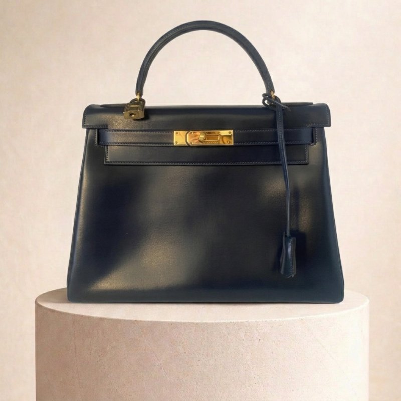 愛馬仕 Hermes Kelly 28 皮 午夜藍 深藍色 內縫 凱莉包 手提包 肩背包 金扣 GHW 中古-0