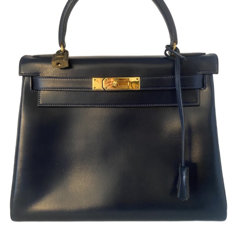 愛馬仕 Hermes Kelly 28 皮 午夜藍 深藍色 內縫 凱莉包 手提包 肩背包 金扣 GHW 中古-1