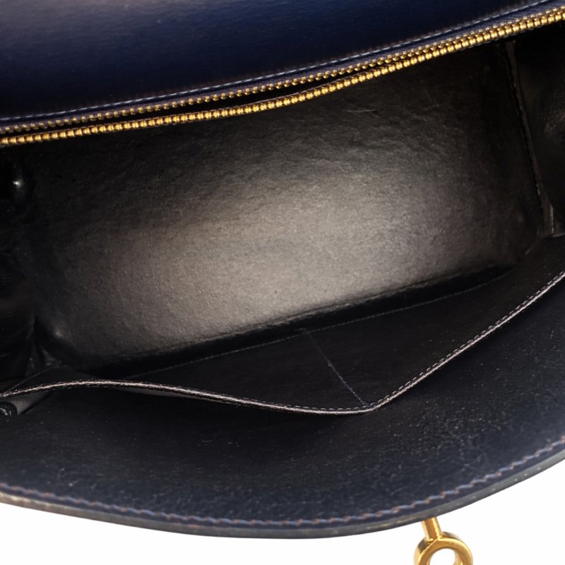 愛馬仕 Hermes Kelly 28 皮 午夜藍 深藍色 內縫 凱莉包 手提包 肩背包 金扣 GHW 中古-4