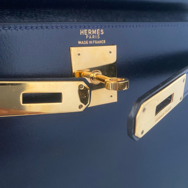 愛馬仕 Hermes Kelly 28 皮 午夜藍 深藍色 內縫 凱莉包 手提包 肩背包 金扣 GHW 中古-5