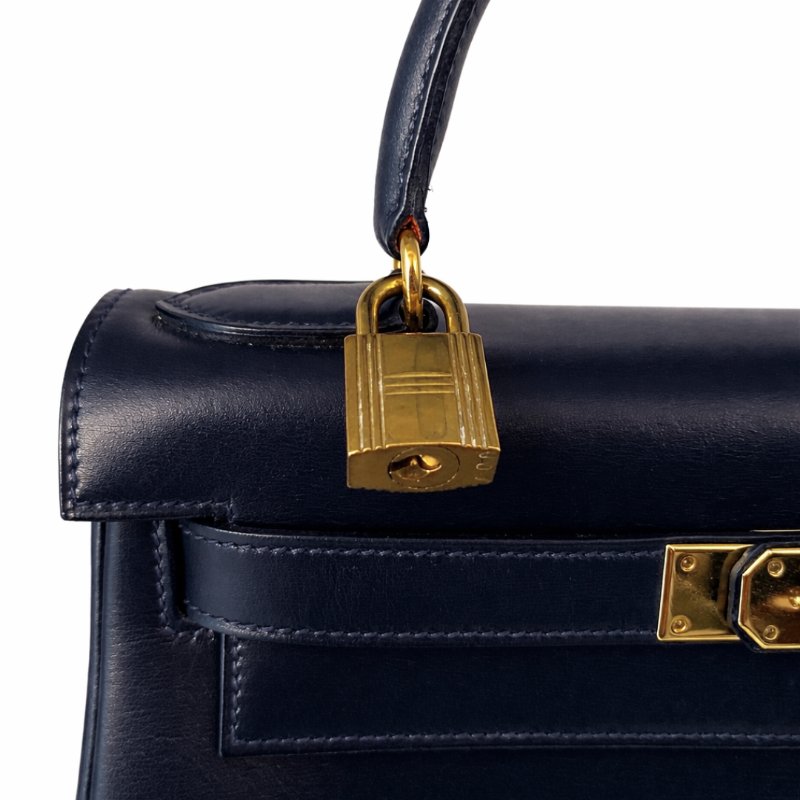愛馬仕 Hermes Kelly 28 皮 午夜藍 深藍色 內縫 凱莉包 手提包 肩背包 金扣 GHW 中古-10
