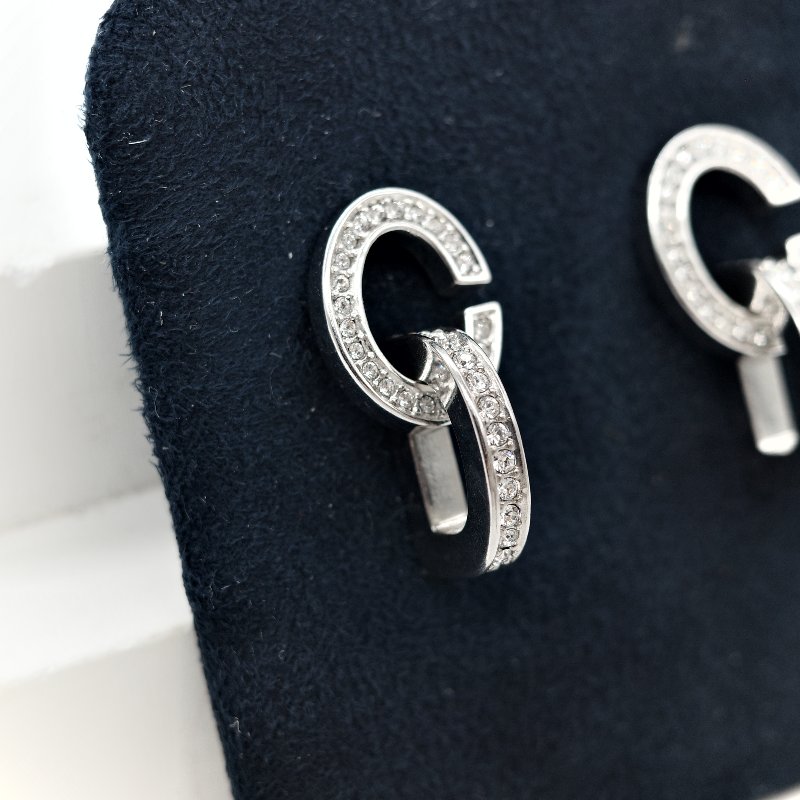 Dior 迪奧 CD LOCK 水鑽耳環 耳針-3