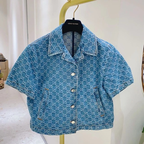 GUCCI logo提花短袖牛仔襯衫42碼