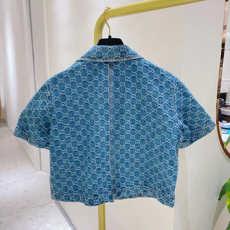 GUCCI logo提花短袖牛仔襯衫42碼-1