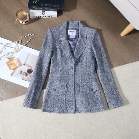 CHANEL藍灰色粗花呢西裝