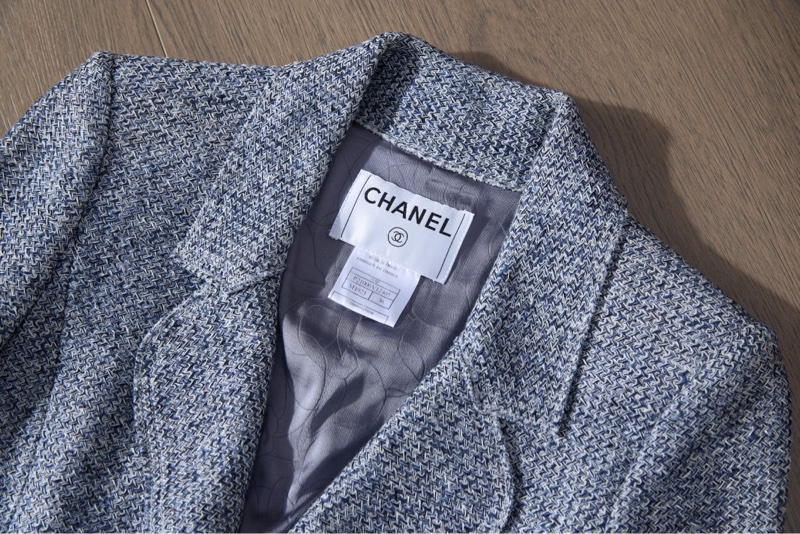 CHANEL藍灰色粗花呢西裝-1