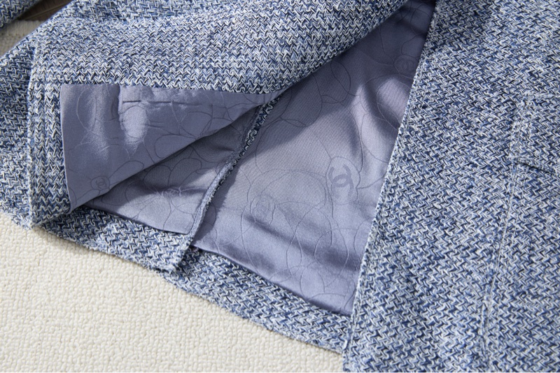 CHANEL藍灰色粗花呢西裝-5