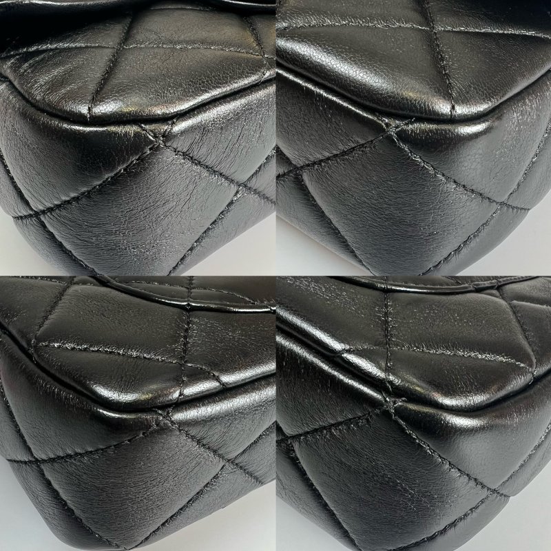 全新品 CHANEL CF方胖黑金琺瑯吊墜側肩包 羊皮黑-9