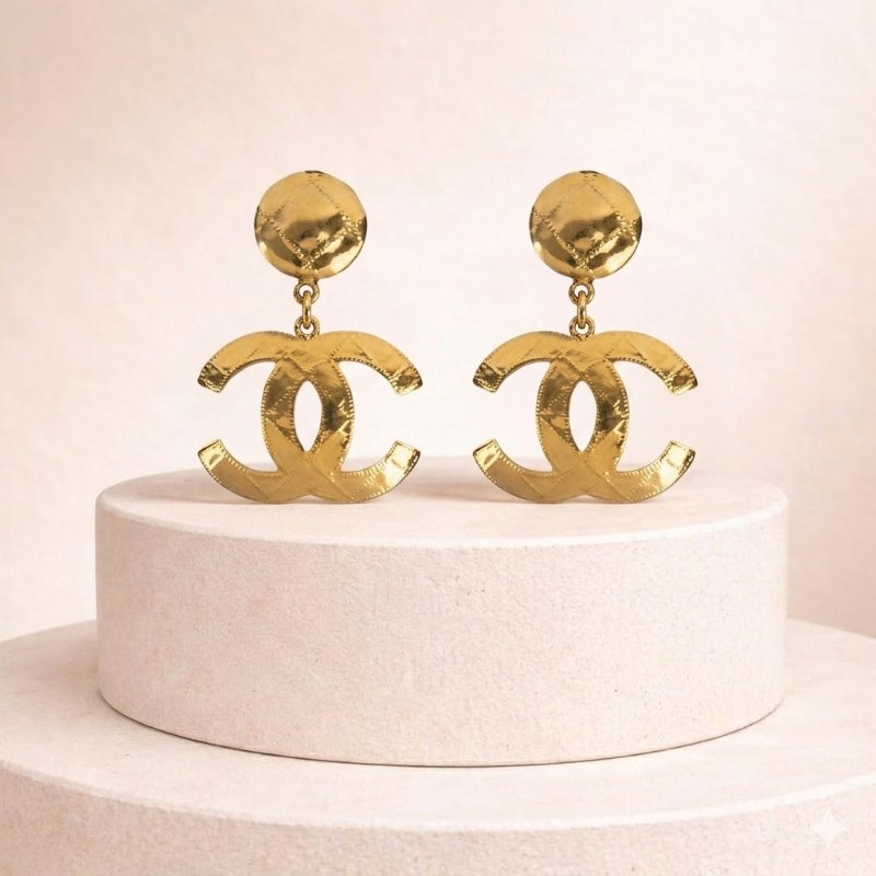 香奈兒 Chanel CC Clip-On Earrings 金色 鍍金 復古耳環 94P 中古-0