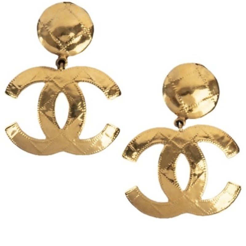香奈兒 Chanel CC Clip-On Earrings 金色 鍍金 復古耳環 94P 中古-1