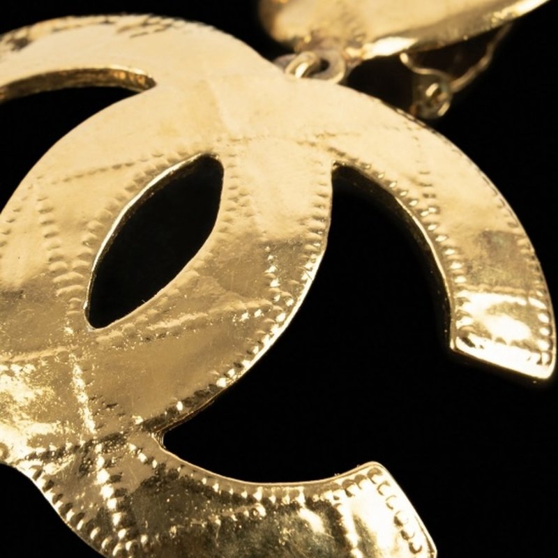 香奈兒 Chanel CC Clip-On Earrings 金色 鍍金 復古耳環 94P 中古-3