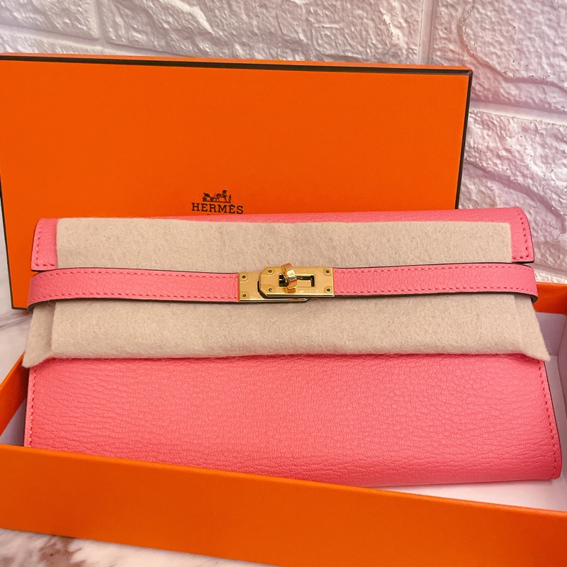 絕美收藏款山羊皮全新✨ HERMES 愛馬仕 金釦KELLY WALLET U5 唇膏粉長夾-5