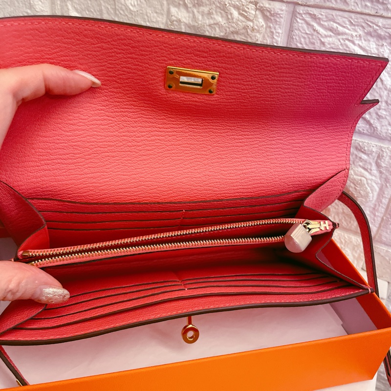 絕美收藏款山羊皮全新✨ HERMES 愛馬仕 金釦KELLY WALLET U5 唇膏粉長夾-6