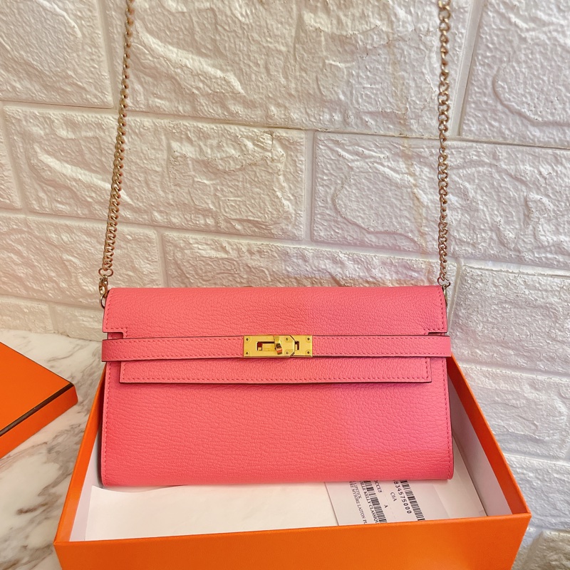 絕美收藏款山羊皮全新✨ HERMES 愛馬仕 金釦KELLY WALLET U5 唇膏粉長夾-8