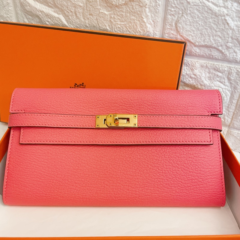 絕美收藏款山羊皮全新✨ HERMES 愛馬仕 金釦KELLY WALLET U5 唇膏粉長夾-10