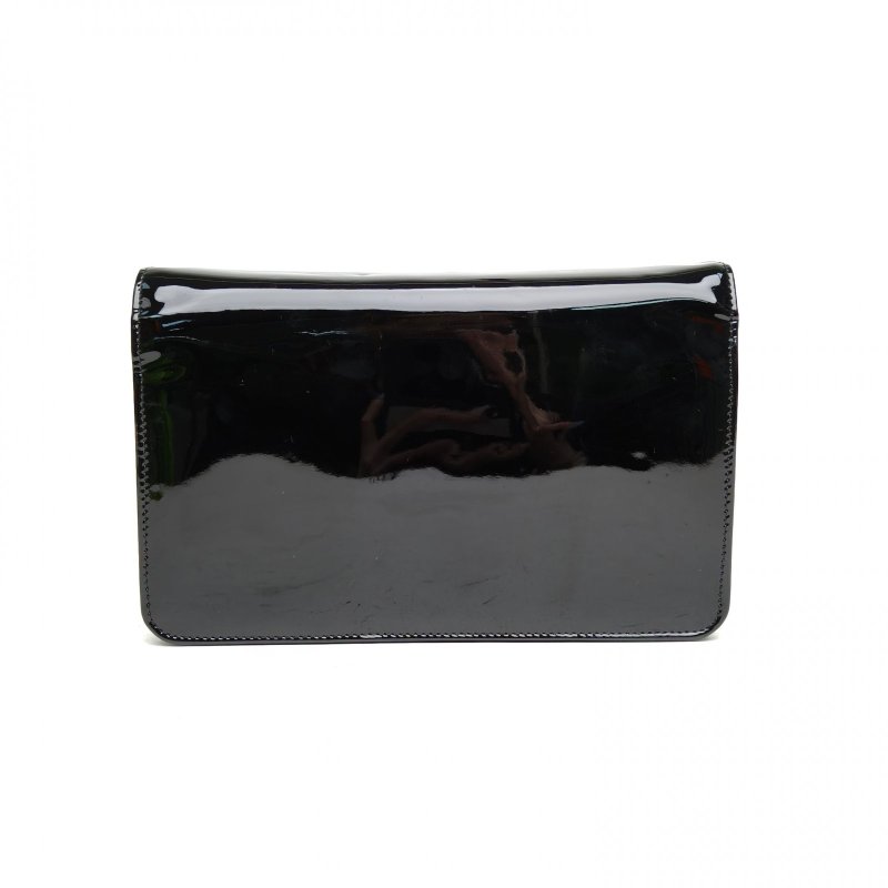 CHANEL 黑色漆皮17開銀扣woc肩背包-2