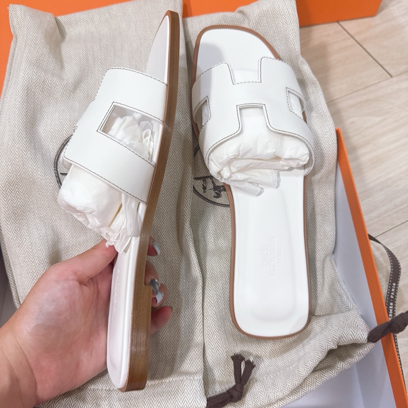 💖Hermes Oran H 拖鞋 白色 38.5號💖 全新全配 夏天必備-2