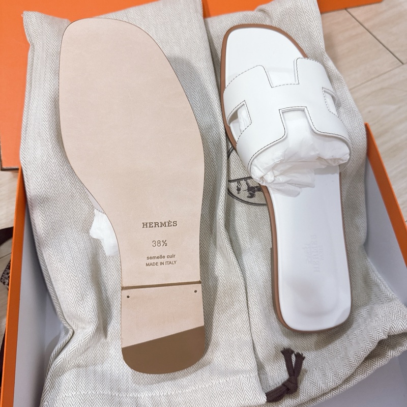 💖Hermes Oran H 拖鞋 白色 38.5號💖 全新全配 夏天必備-3