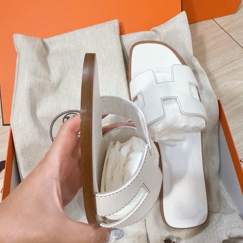 💖Hermes Oran H 拖鞋 白色 38.5號💖 全新全配 夏天必備-4
