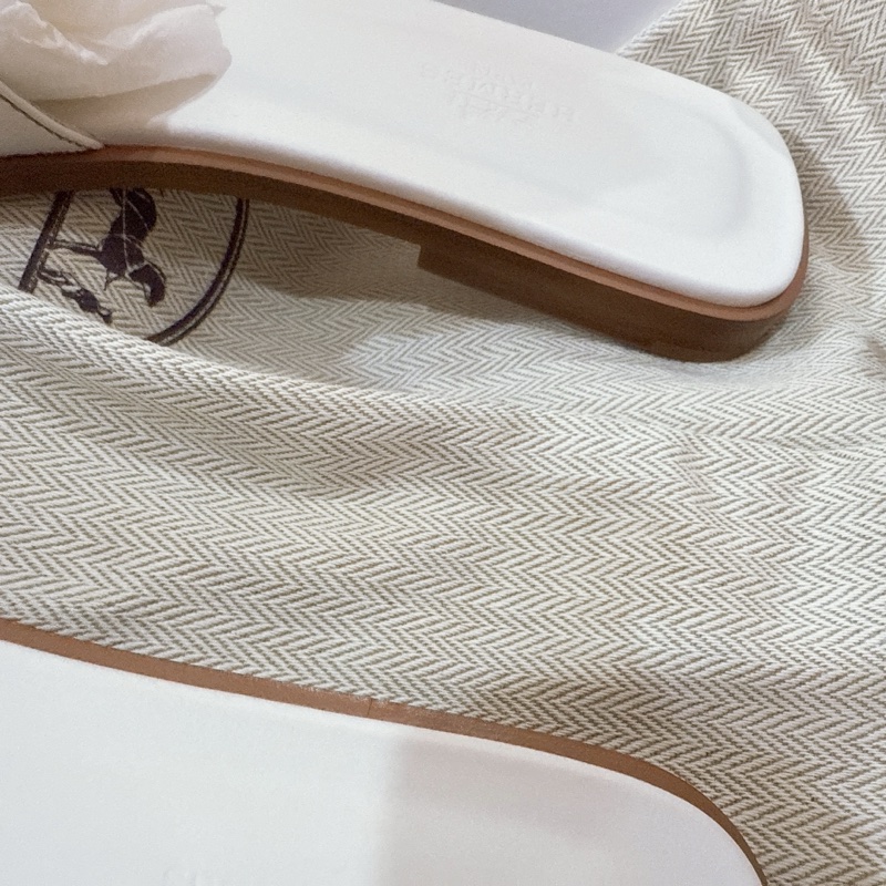 💖Hermes Oran H 拖鞋 白色 38.5號💖 全新全配 夏天必備-5