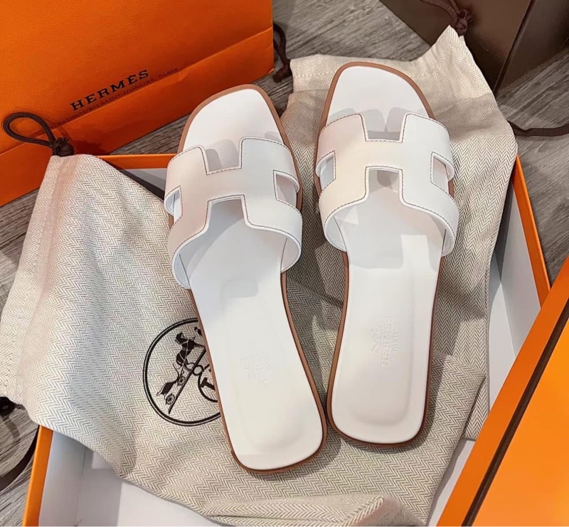 💖Hermes Oran H 拖鞋 白色 38.5號💖 全新全配 夏天必備-7