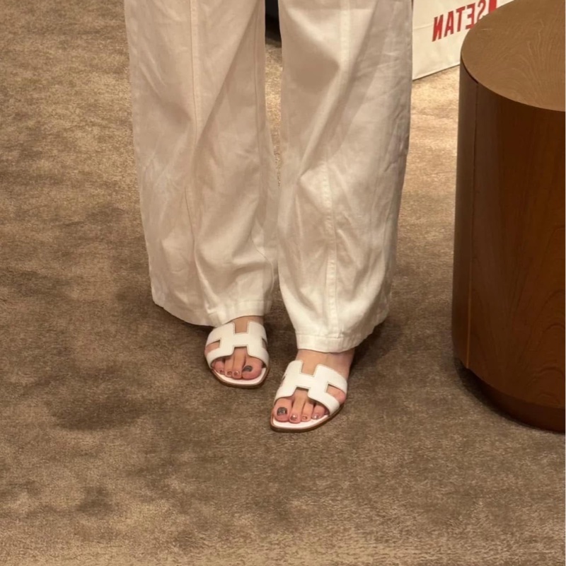💖Hermes Oran H 拖鞋 白色 38.5號💖 全新全配 夏天必備-8