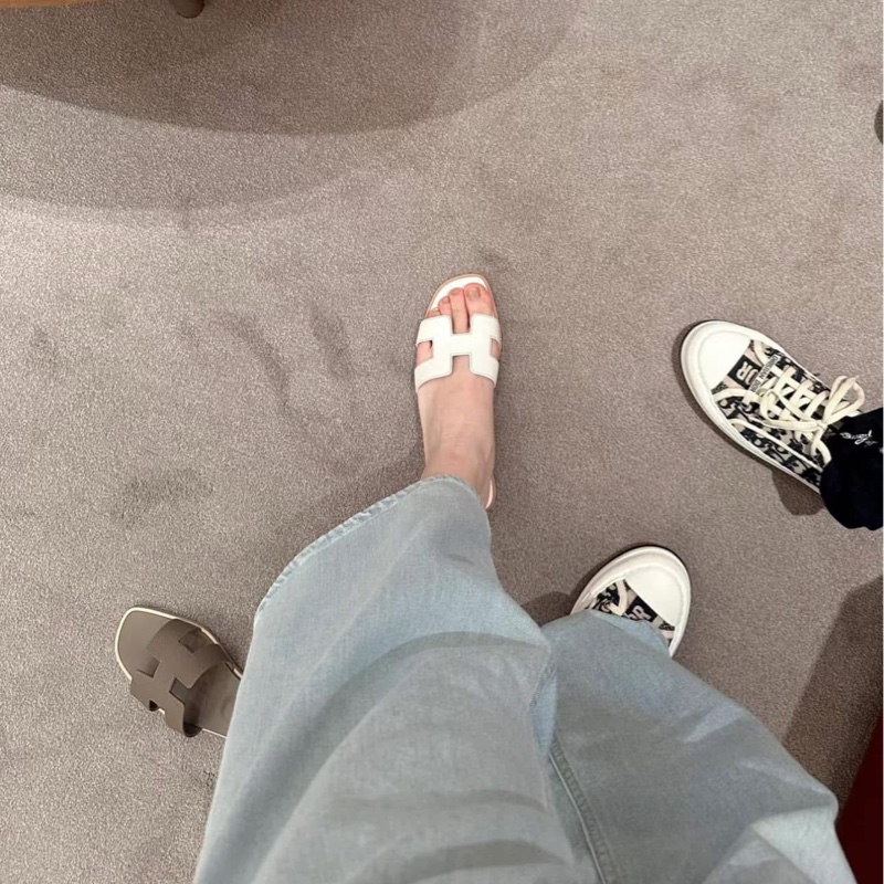 💖Hermes Oran H 拖鞋 白色 38.5號💖 全新全配 夏天必備-9