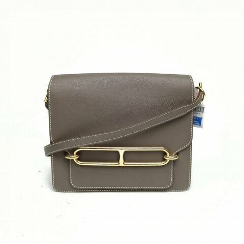 HERMES Roulis豬鼻子23錫器灰EC皮X刻金扣肩背包