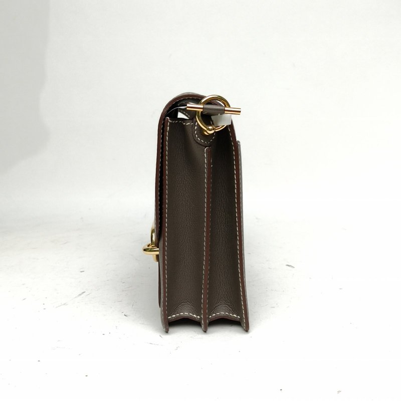 HERMES Roulis豬鼻子23錫器灰EC皮X刻金扣肩背包-1