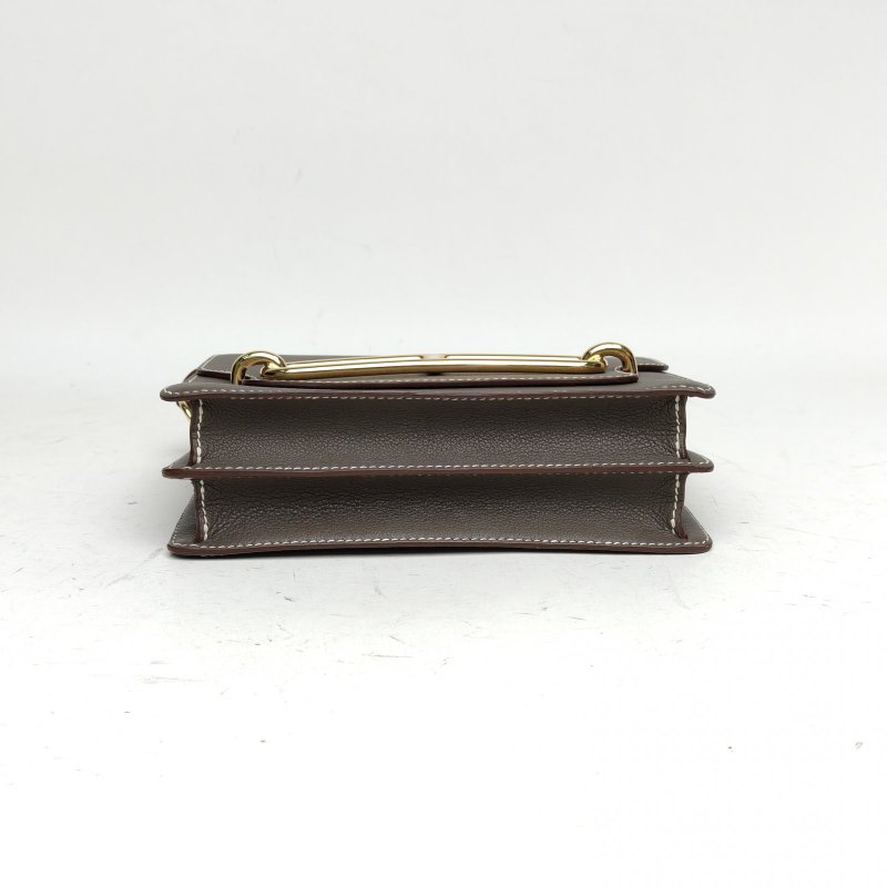 HERMES Roulis豬鼻子23錫器灰EC皮X刻金扣肩背包-4