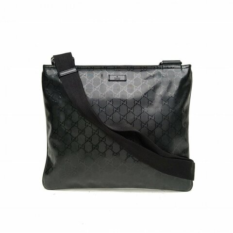 GUCCI 黑色PVC銀扣水晶皮斜挎包肩背包