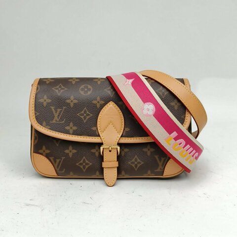 LOUIS VUITTON Diane法棍包24可拆卸黃紫寬肩帶老花PVC晶片肩背包