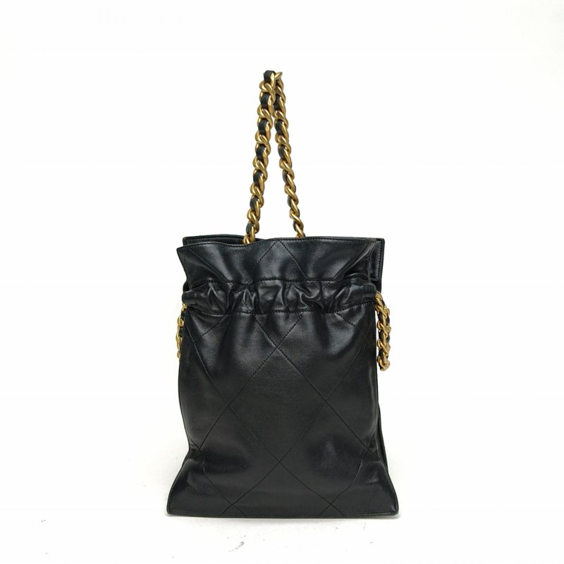 CHANEL 黑色羊皮30開金扣chanel抽繩手柄包肩背包-2