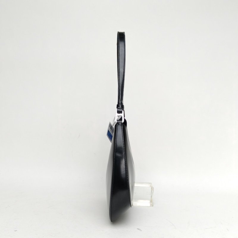 PRADA Cleo單肩包亮面皮革黑色牛皮銀扣肩背包-2