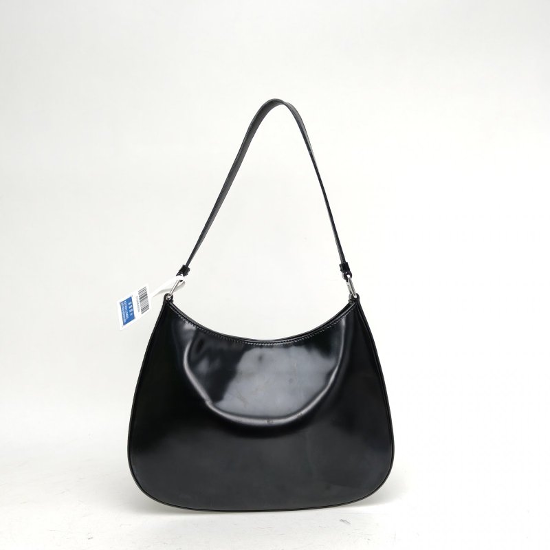 PRADA Cleo單肩包亮面皮革黑色牛皮銀扣肩背包-3