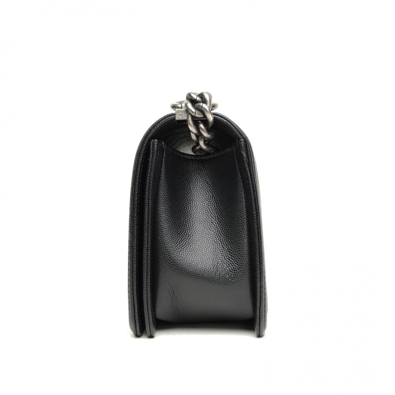 CHANEL Leboy中號25黑色荔枝牛皮晶片開銀扣肩背包-1