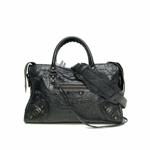 BALENCIAGA CLASSICCITY機車包小號30黑色羊皮鎢鋼扣肩背包