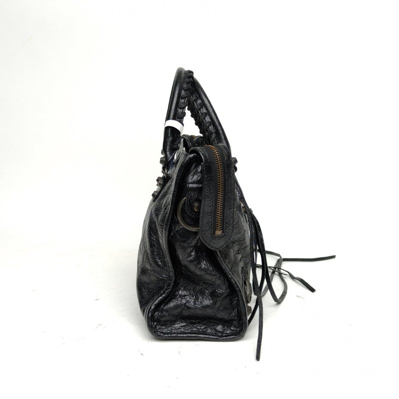 BALENCIAGA CLASSICCITY機車包小號30黑色羊皮鎢鋼扣肩背包-3