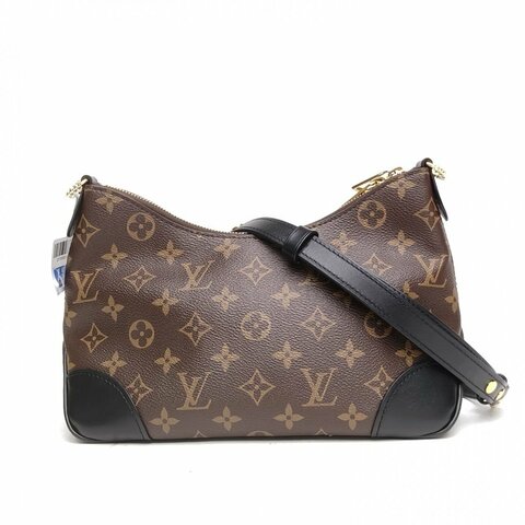 LOUIS VUITTON BOULOGNE牛角包可拆卸肩帶黑色PVC晶片老花肩背包