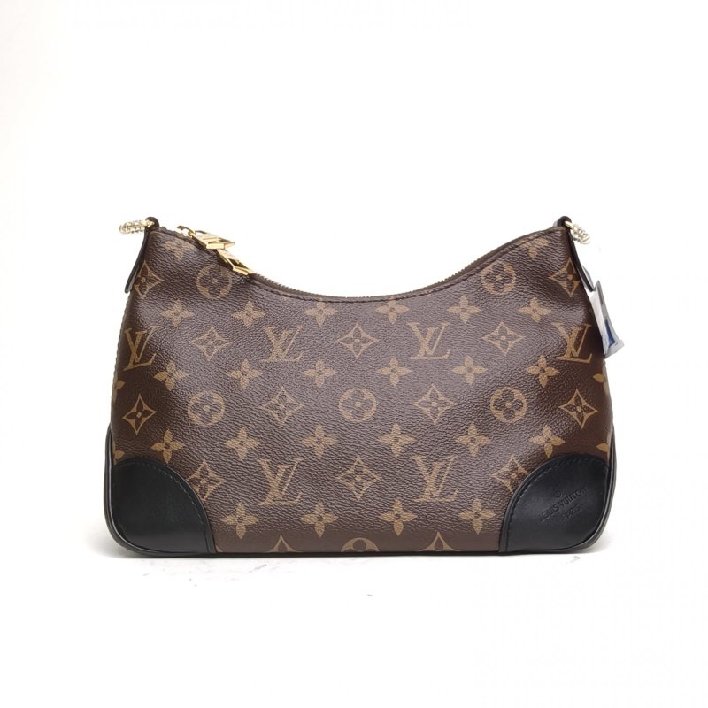 LOUIS VUITTON BOULOGNE牛角包可拆卸肩帶黑色PVC晶片老花肩背包-2