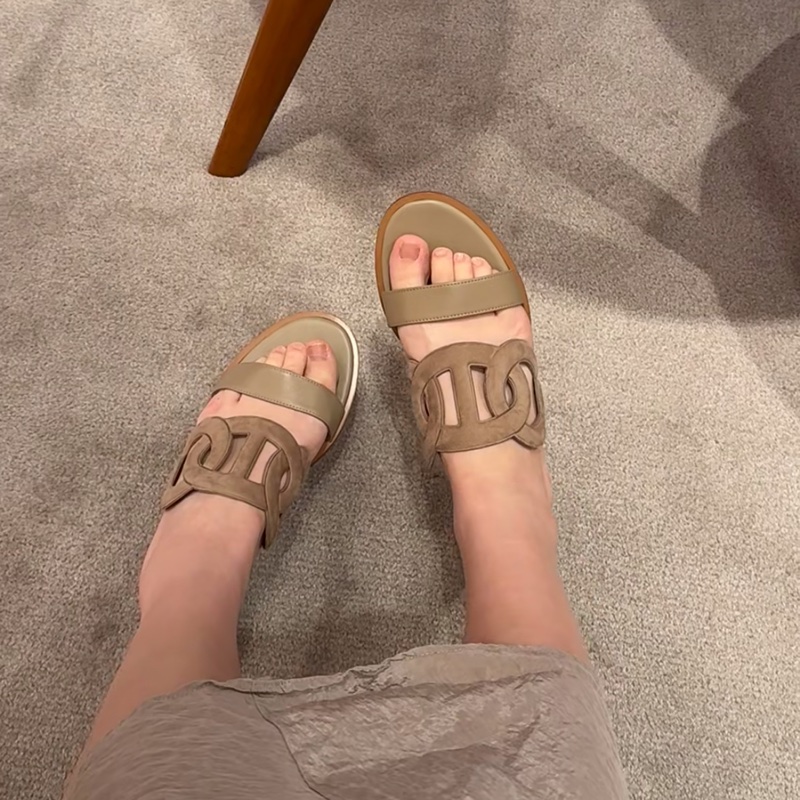 【全網最低價✨適合夏天👍🏻】愛馬仕Hermes 沙色Lagune平底涼鞋 37碼-0