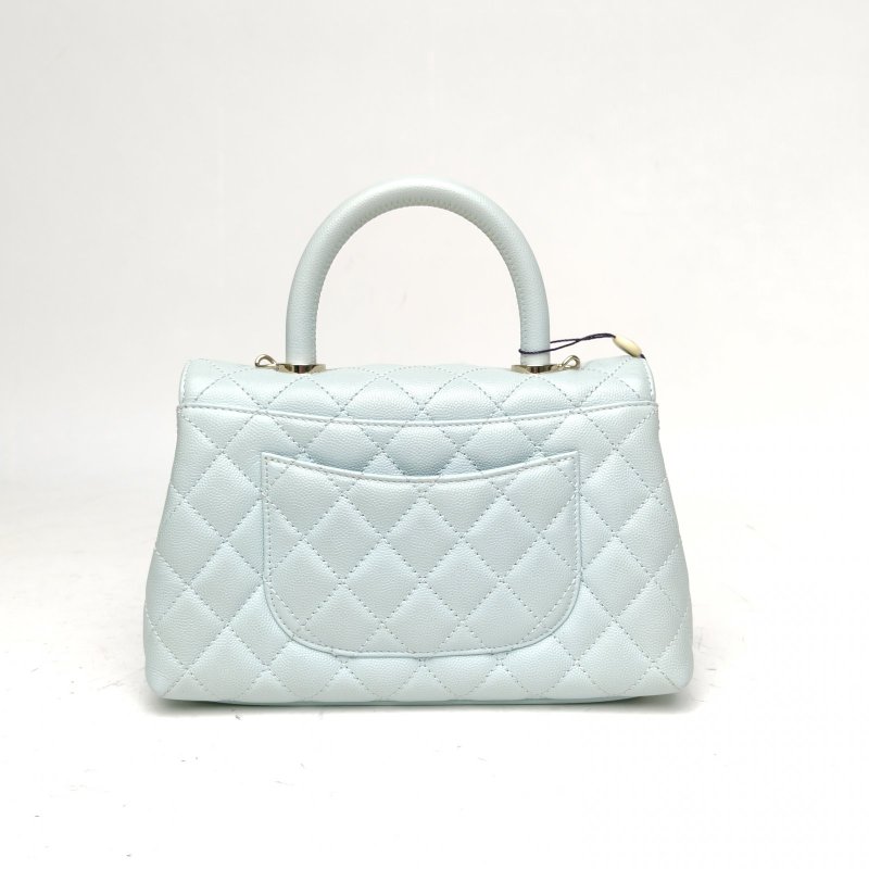 CHANEL CocoHandle小號24藍色荔枝牛皮晶片開金扣肩背包-2