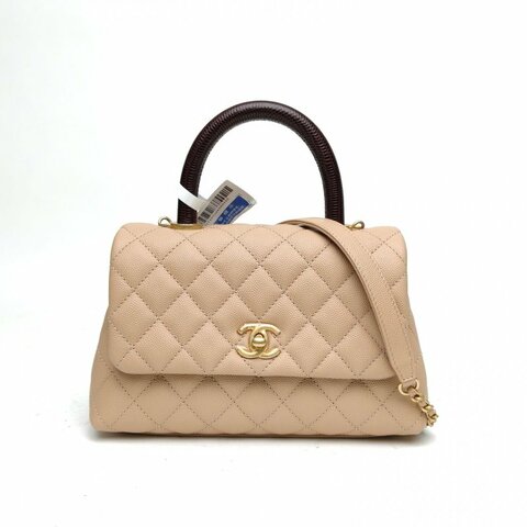 CHANEL CocoHandle小號24奶茶色荔枝牛皮29開金扣肩背包